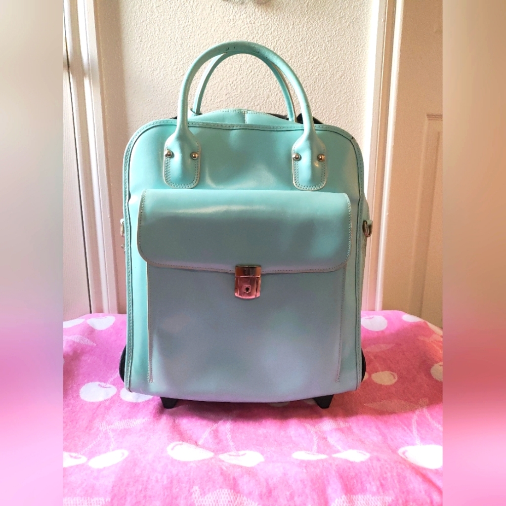 McKlein Vertical Wheeled Detachable Blue  Leather Laptop Briefcase